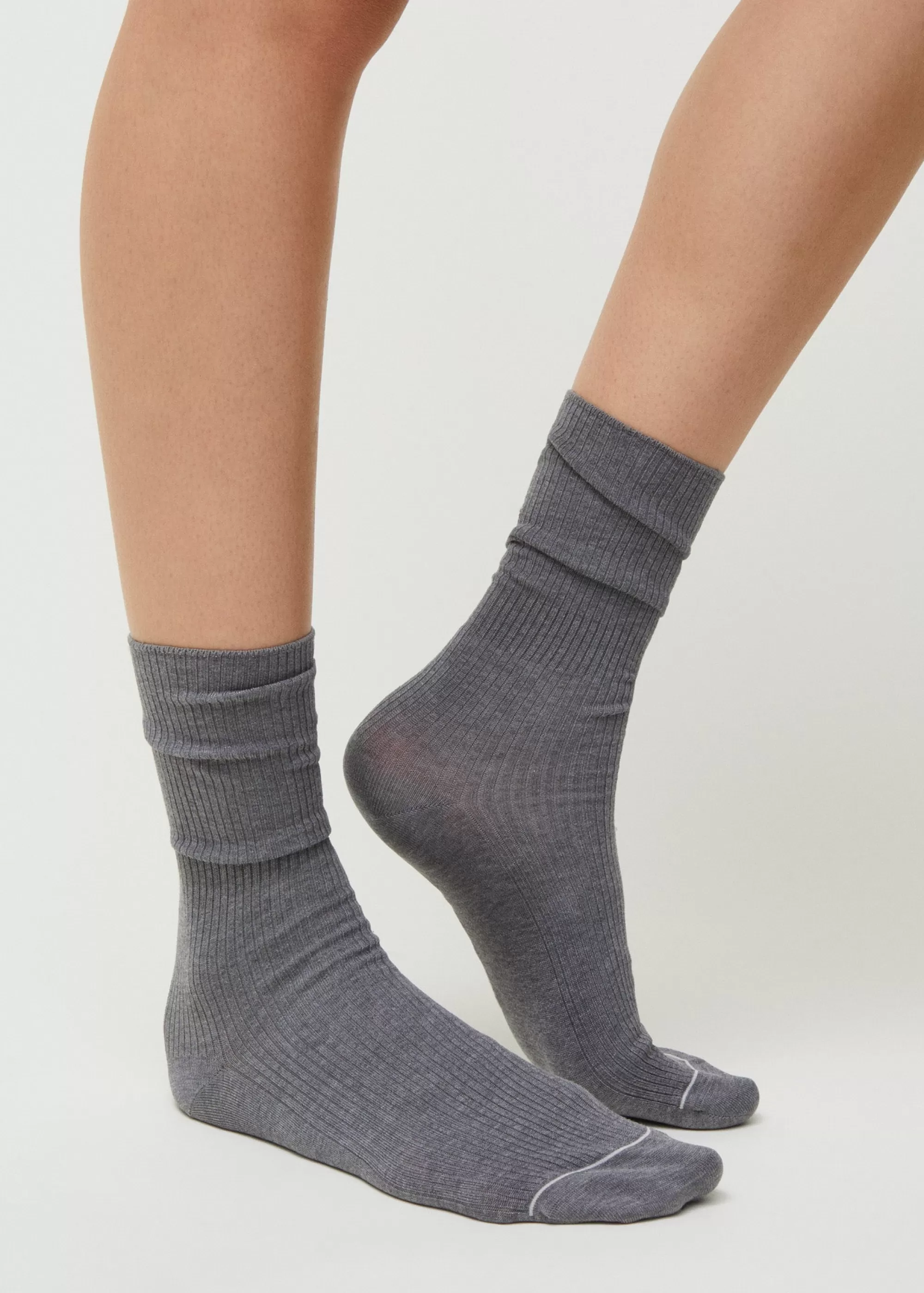 Strømper<aiayu Cotton rib socks Grey Melange