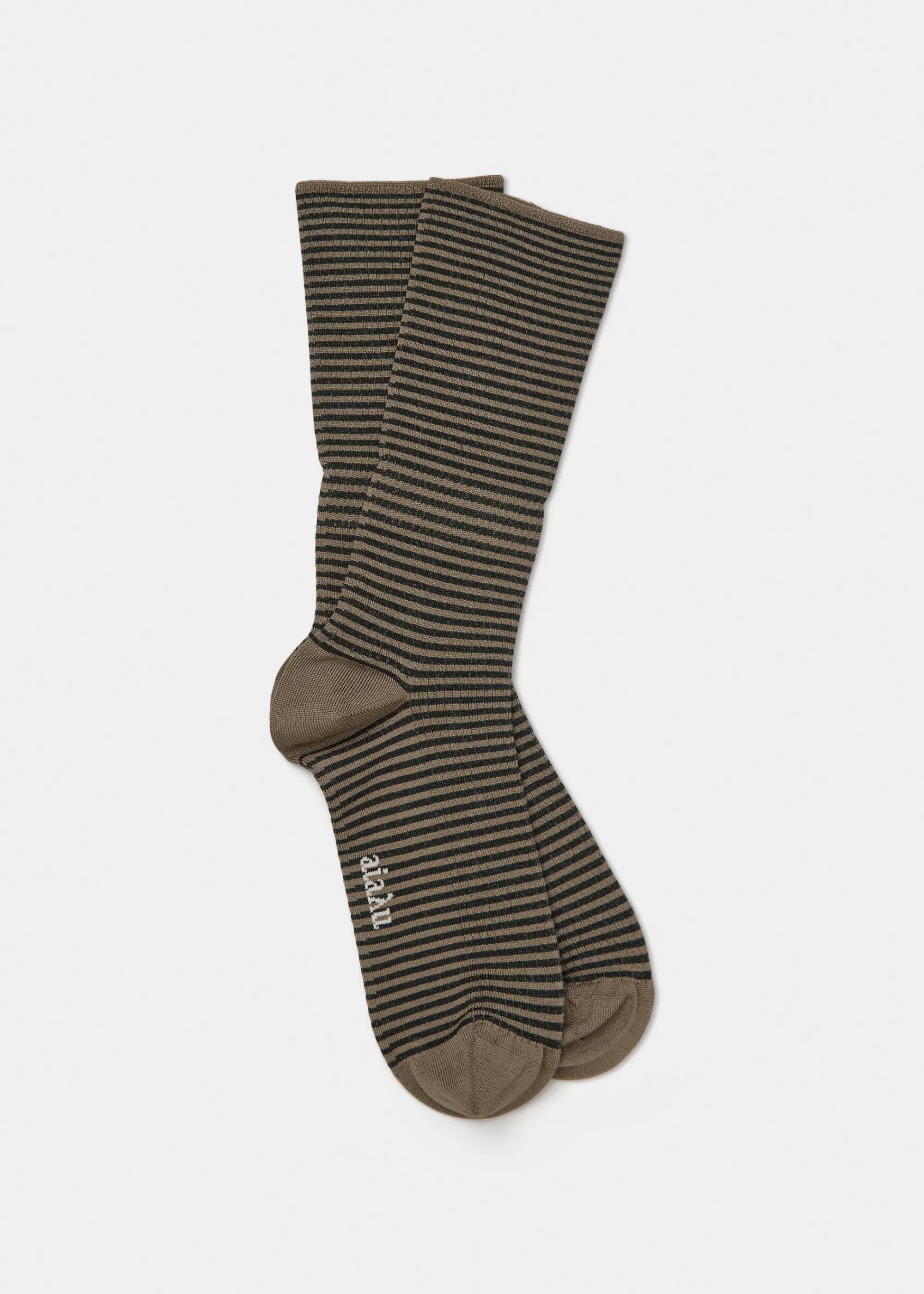 Strømper<aiayu Cotton stripe socks Mix Brown