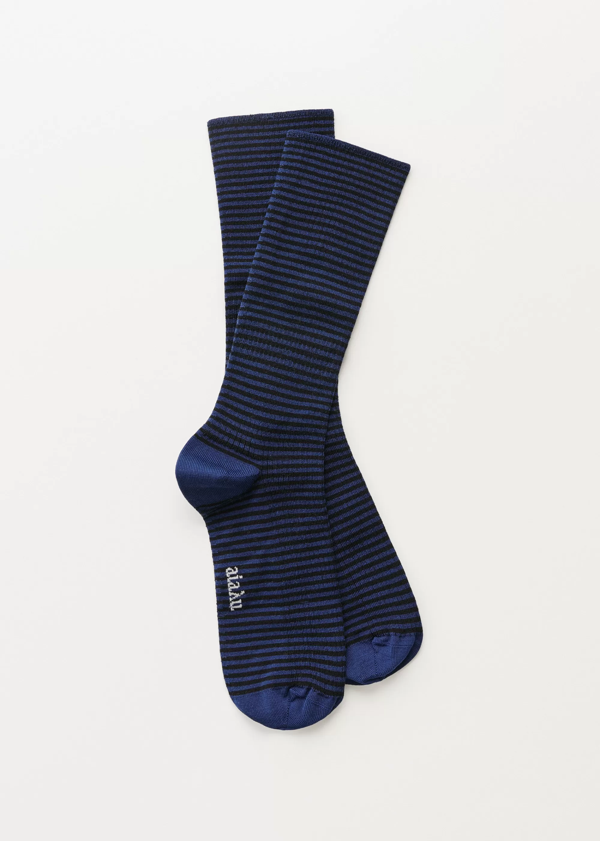 Strømper<aiayu Cotton stripe socks Mix Midnight Blue