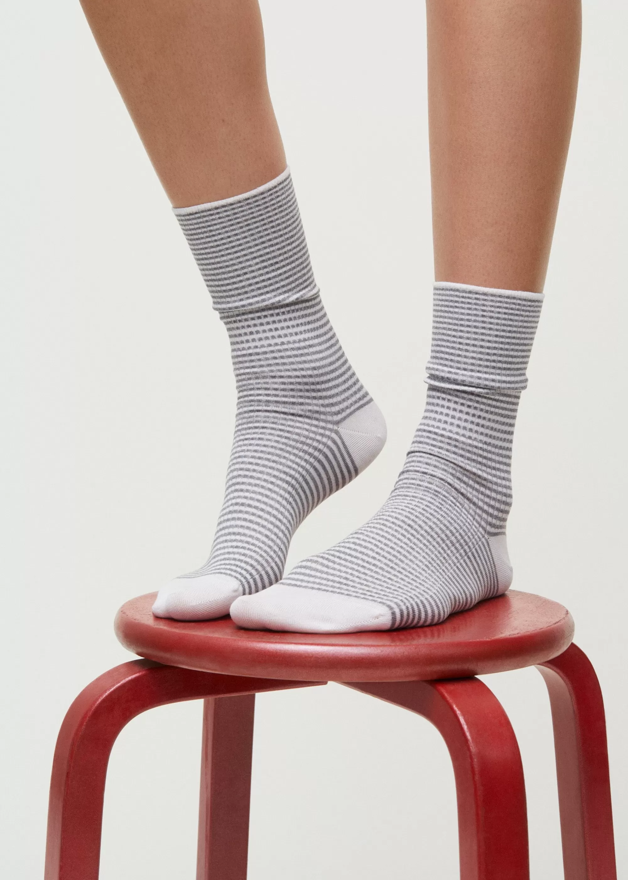 Strømper<aiayu Cotton stripe socks Mix Grey