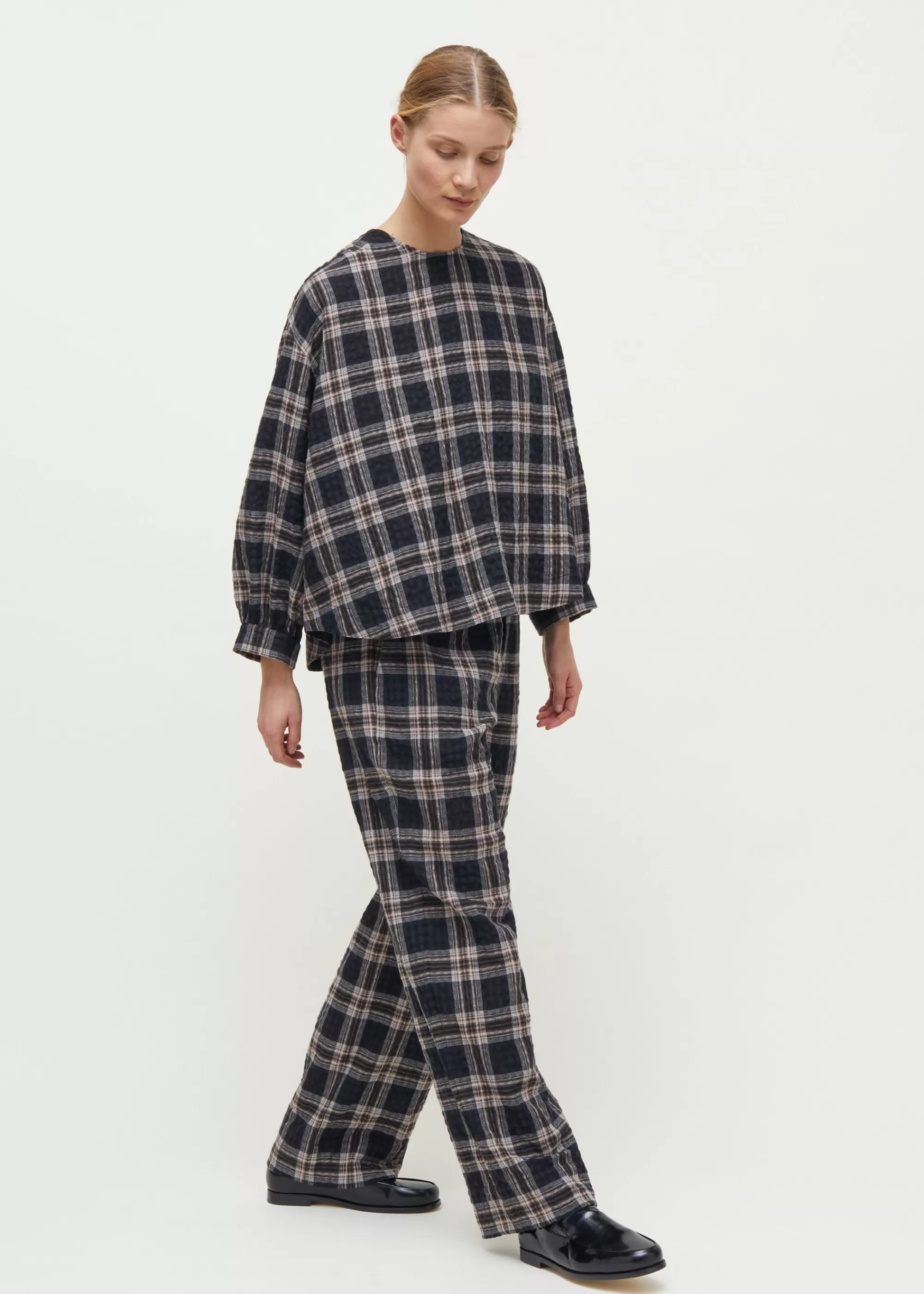 Bluser<aiayu Glenn checked wool blouse Mix Black