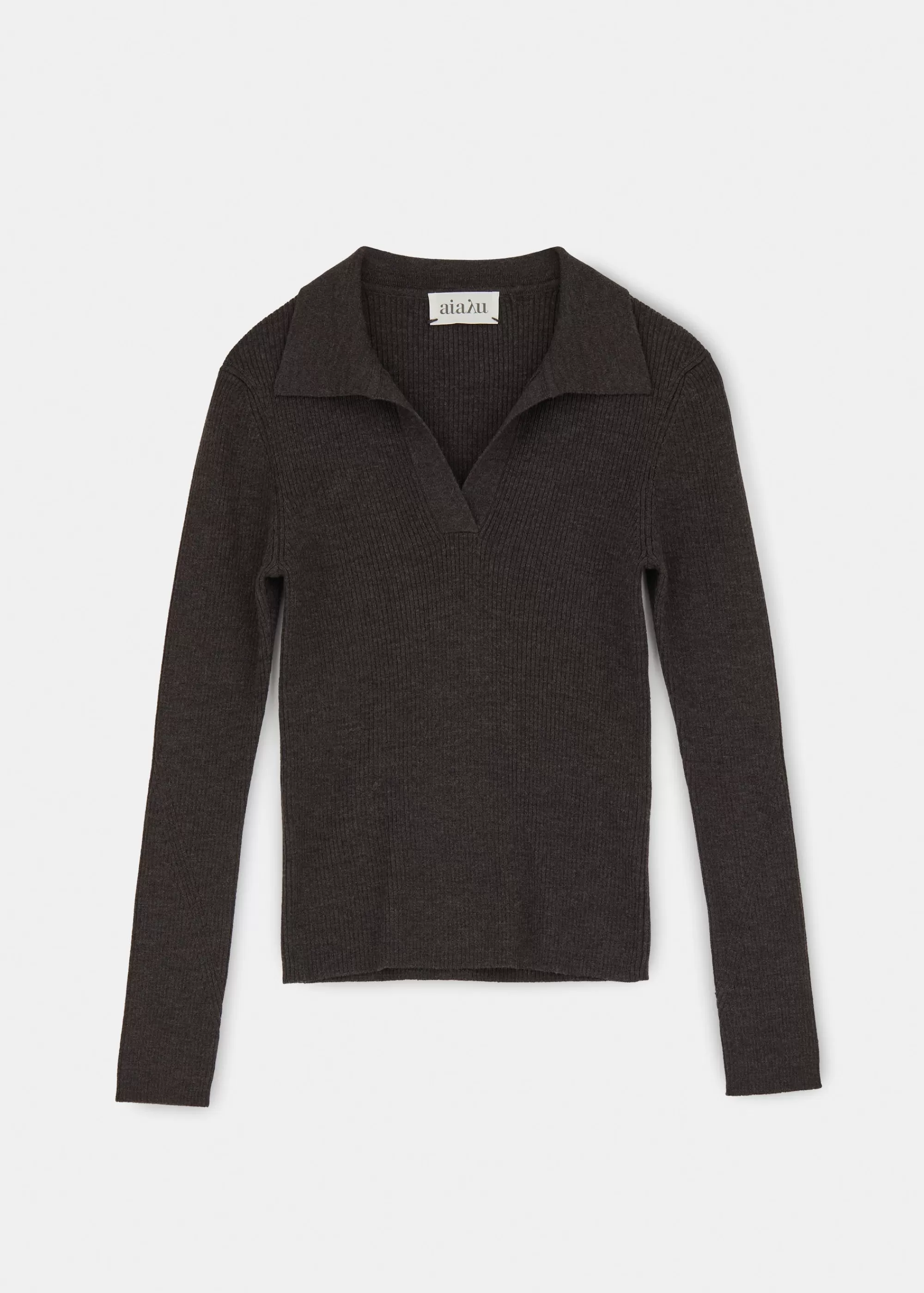 Bluser<aiayu Noa merino wool polo blouse Dark Brown Melange