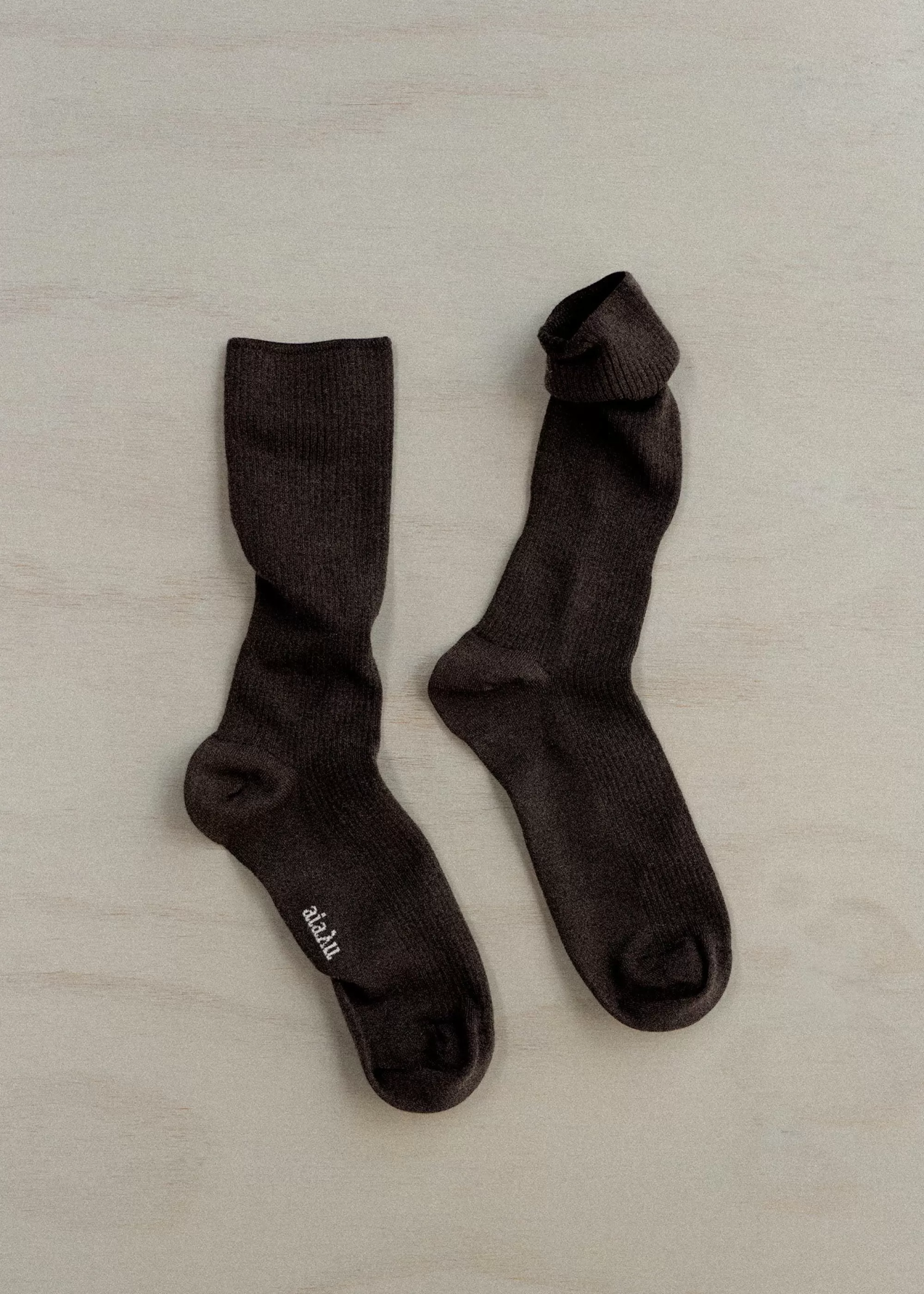 Strømper<aiayu Wool rib socks Brown