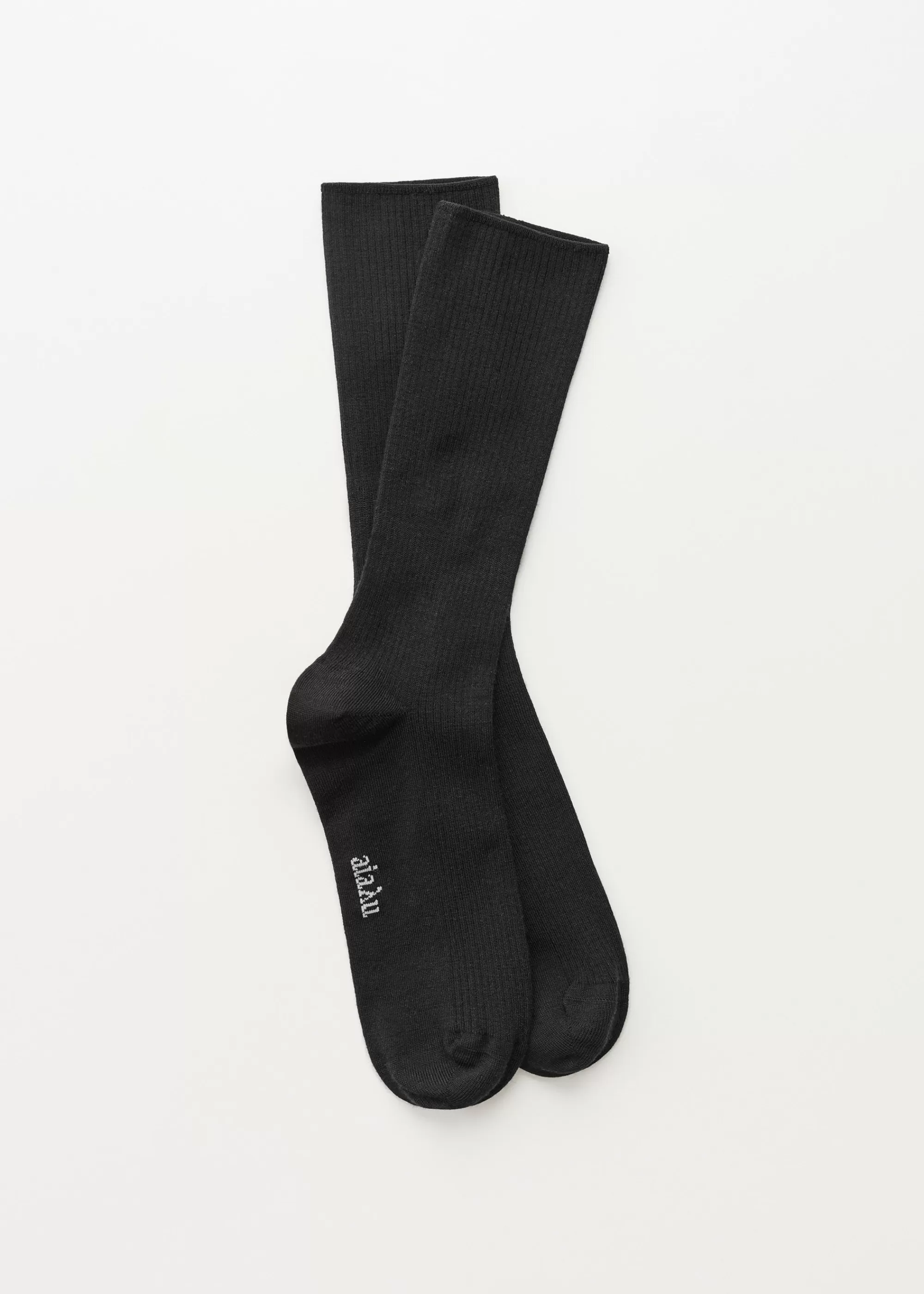 Strømper<aiayu Wool rib socks Black